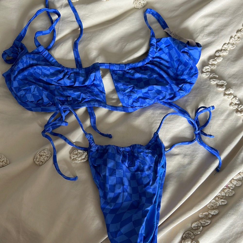 Garage Blue Checkered String Bikini - image 1